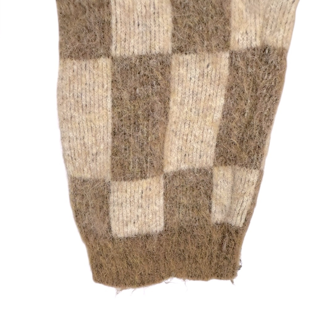 Nanushka Feline Brushed Alpaca Checkered Sweater in Creme/Brown - Picture 7 of 11